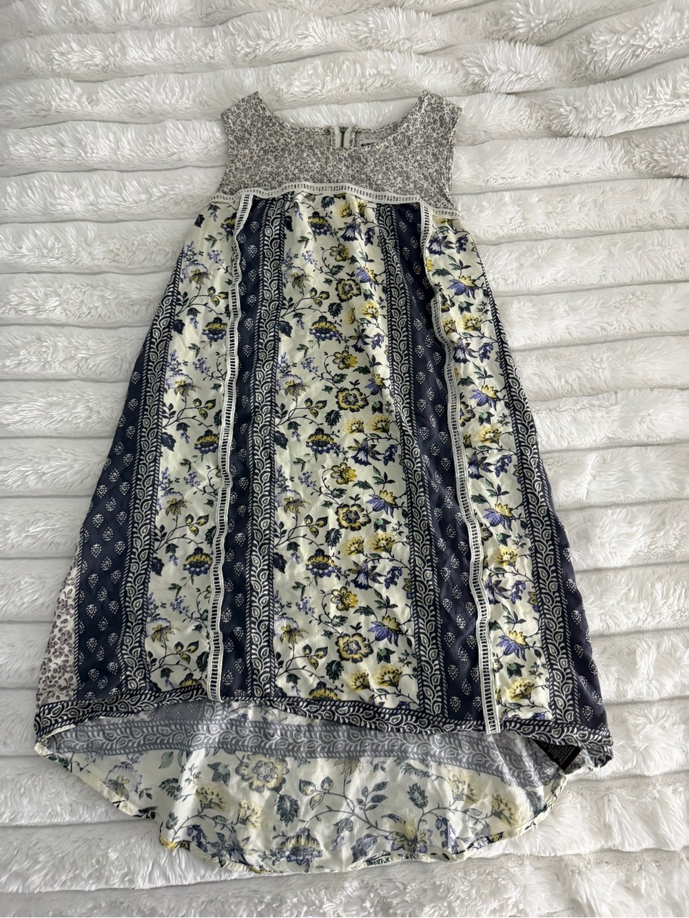 Boho Floral Panel Sleeveless Long Top in Navy and Cream